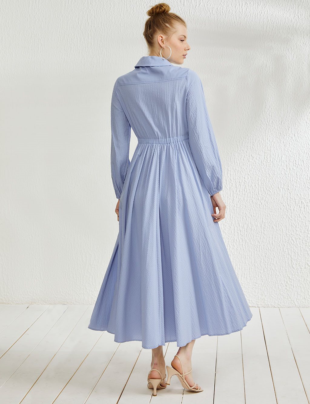Textured Full Length Dress Blue