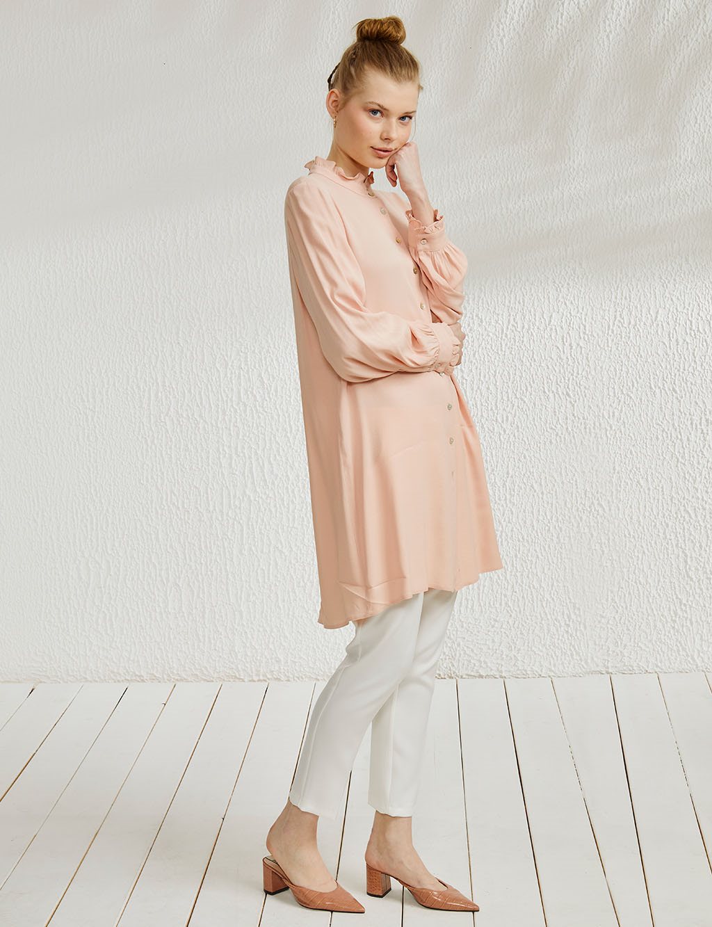 KYR Frilly Ankle and Collar Tunic Powder