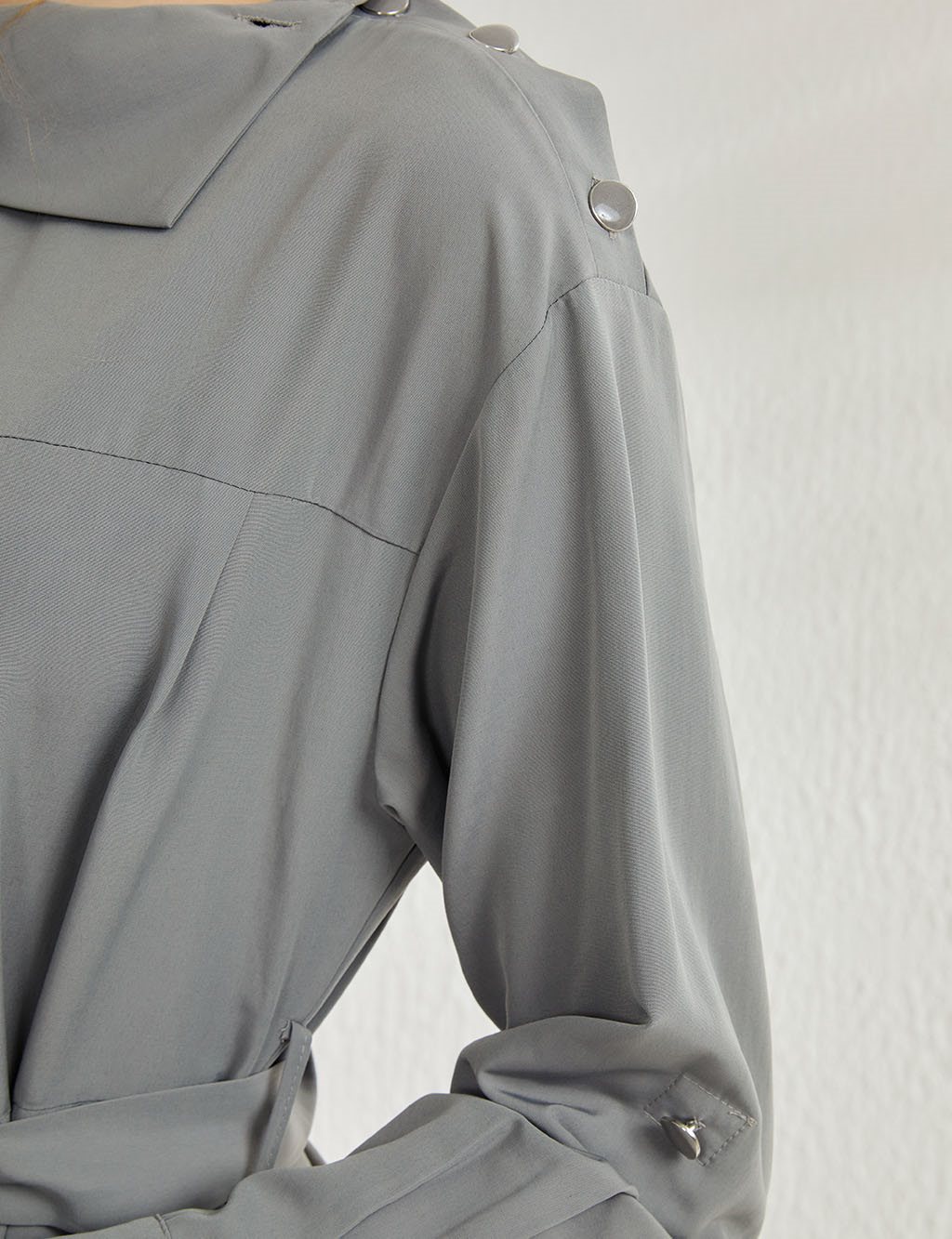 Buttoned Shoulder Boat Neck Dress Grey