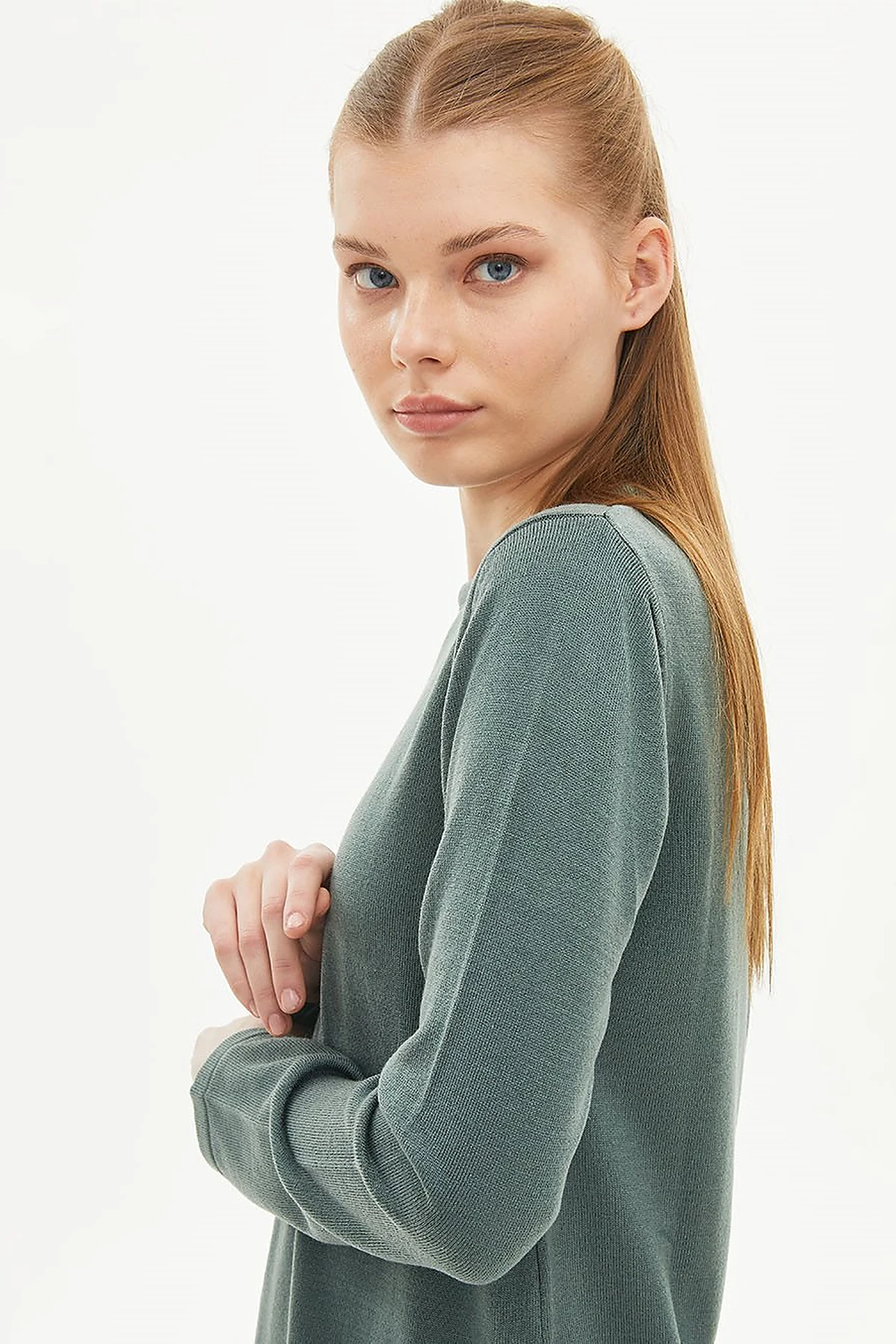 Basic Crew Neck Knit Tunic Misty Green