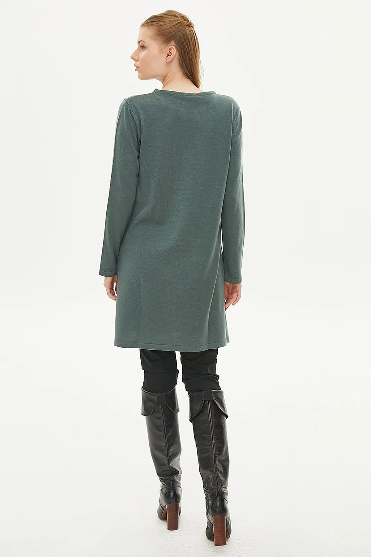 Basic Crew Neck Knit Tunic Misty Green
