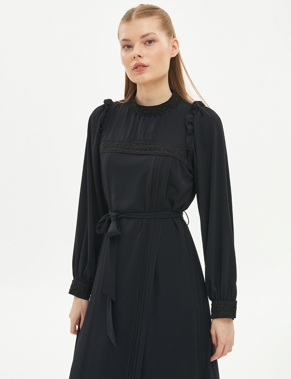 Stripe Guipure Dress Black