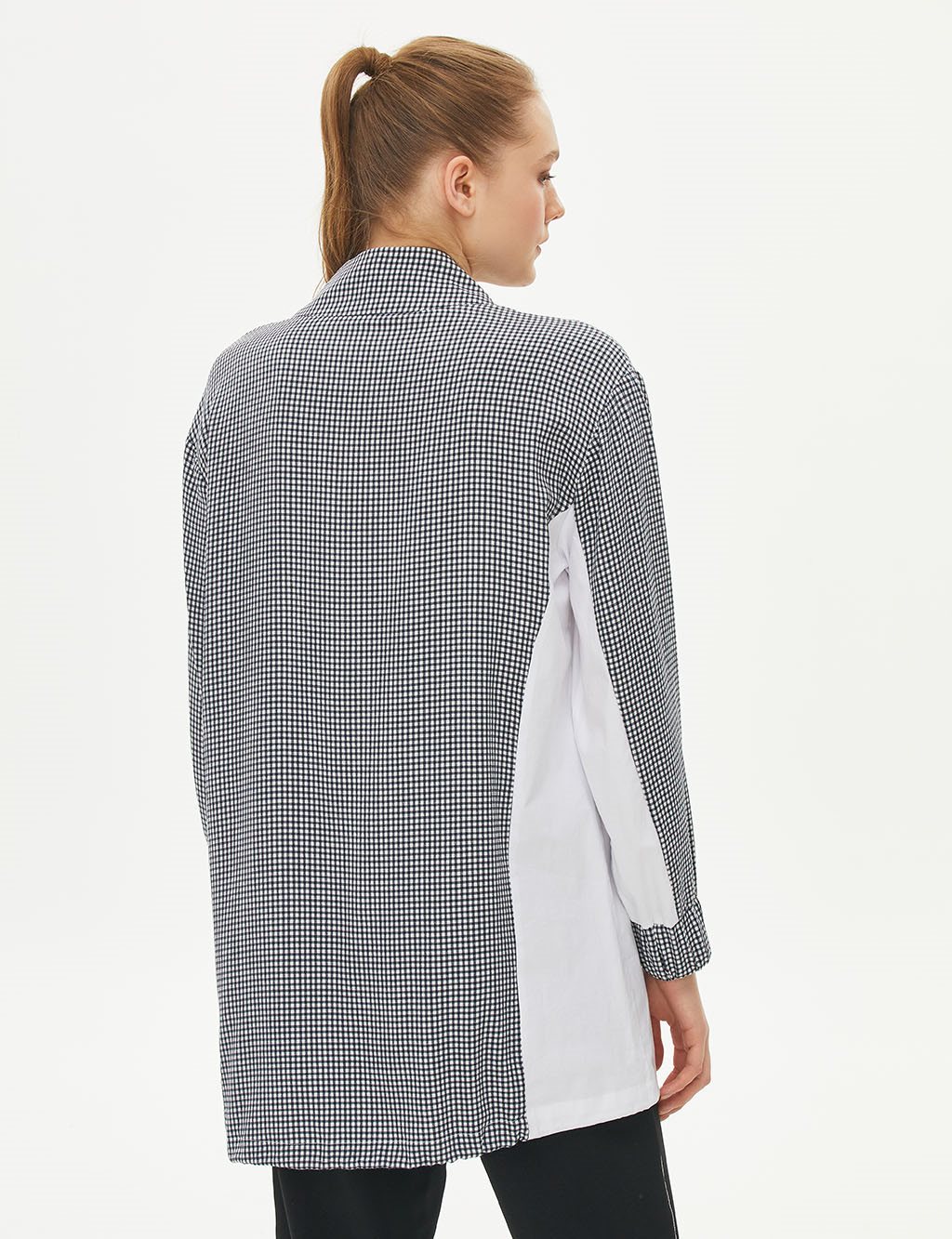 Pötikareli Yarım Fermuarlı Tunik Ekru-Lacivert