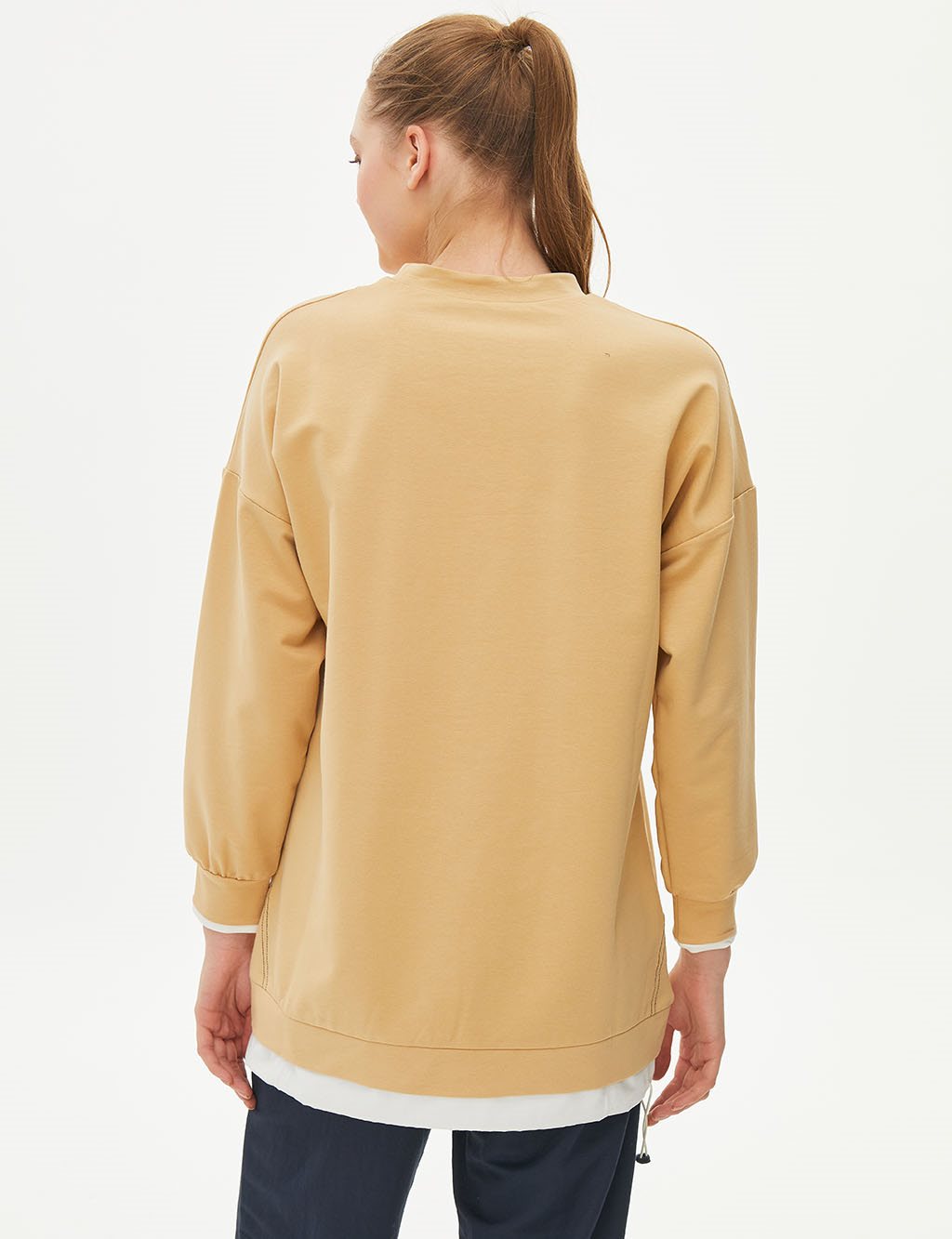 Katman Görünümlü Parçalı Sweatshirt Bej 