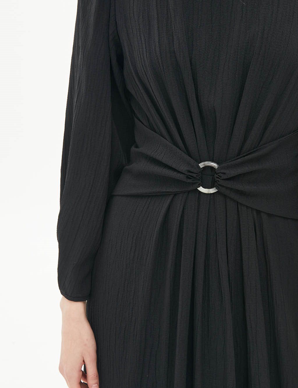 Sıfır Yaka Crinkle Elbise Siyah