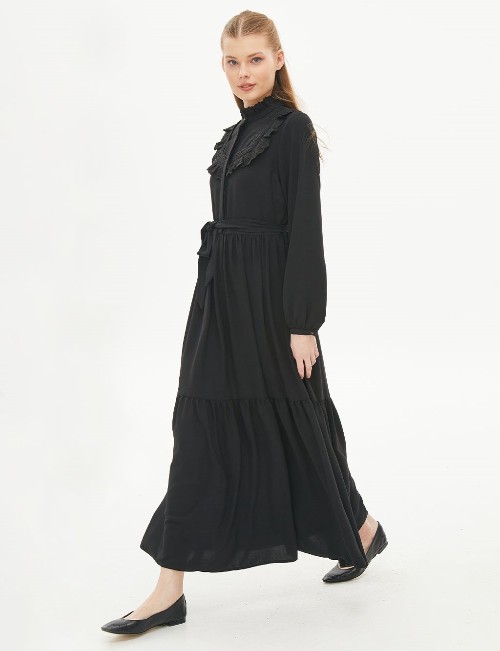 KYR Scalloped Full Length Dress Black