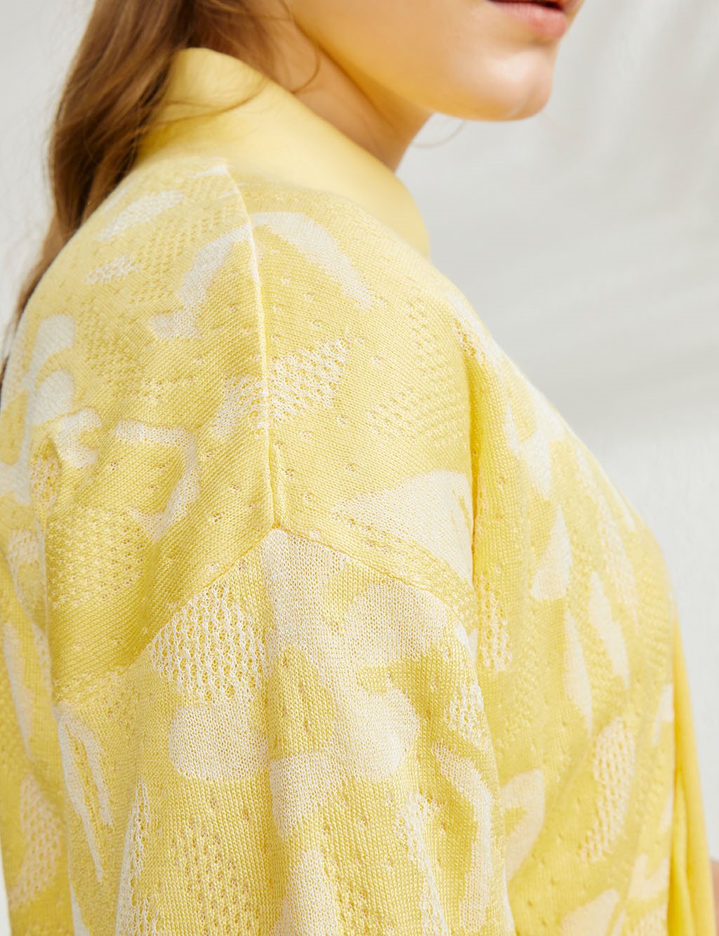 Abstract Patterned Kimono Sleeve Knitwear Cardigan Yellow-White