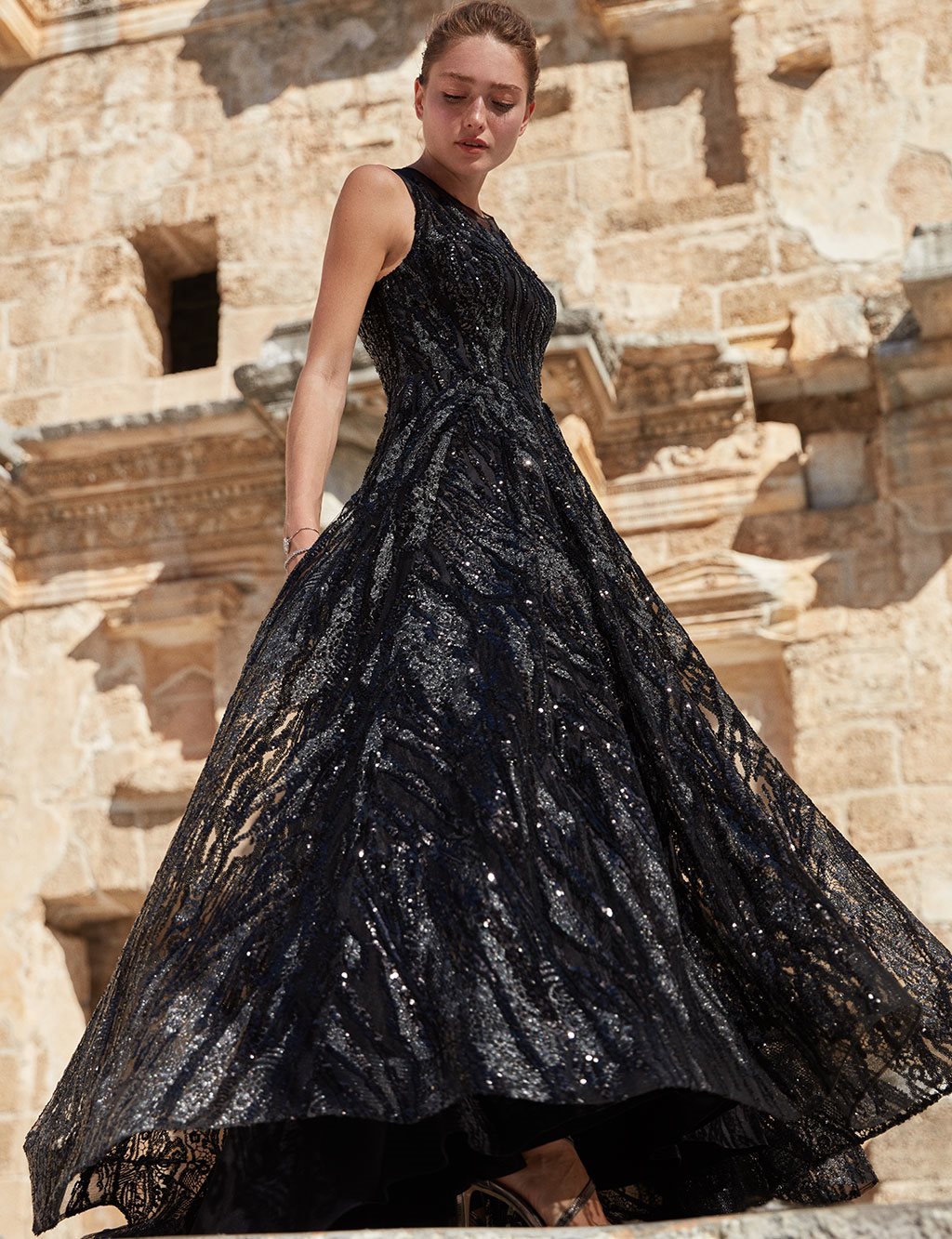 TIARA Collar Detailed Evening Gown With Sequin Details B9 26013 Black