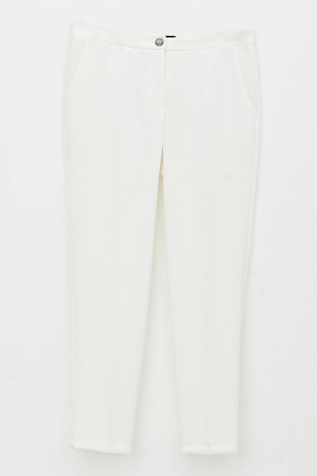 Basic Zippered Trousers Ecru