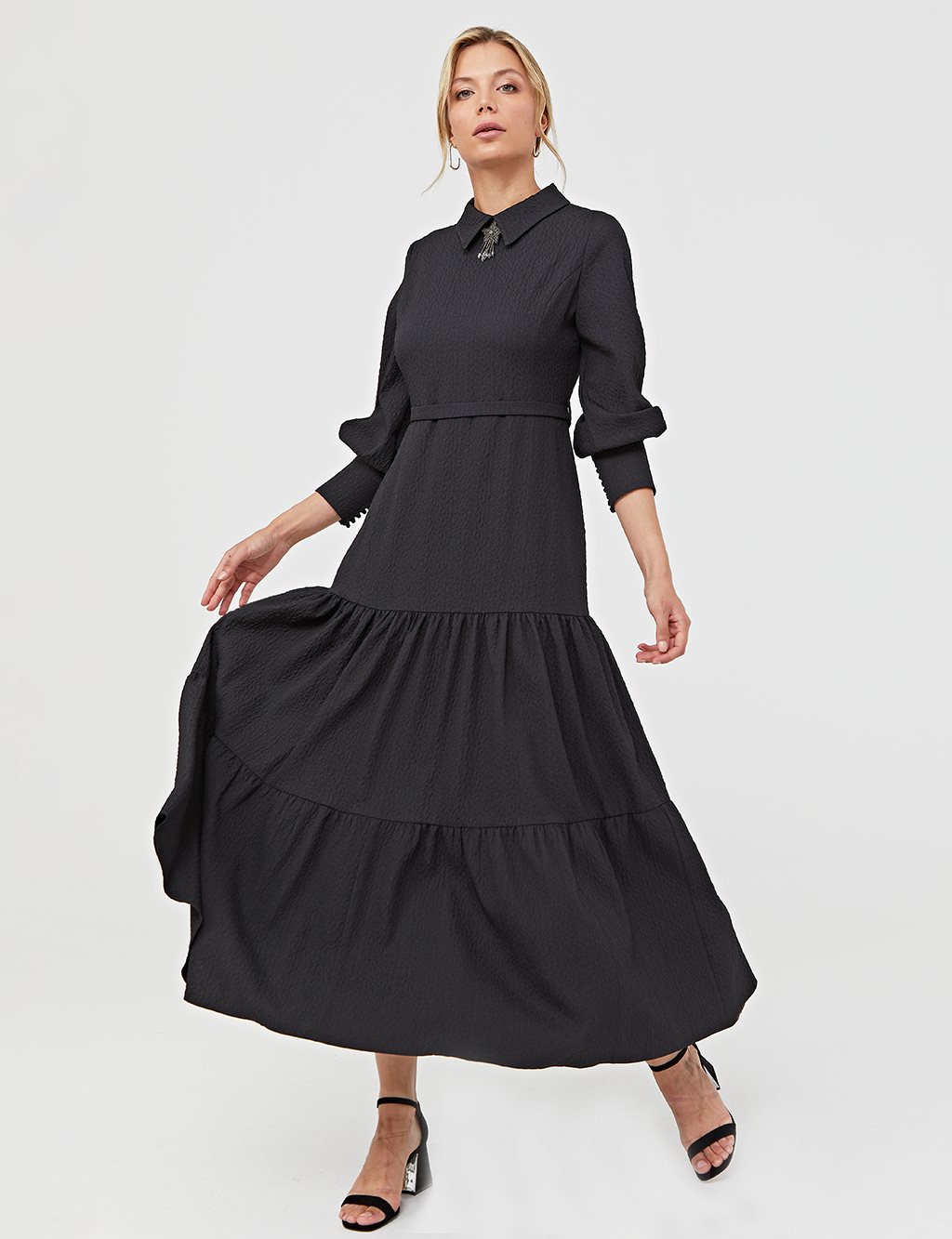Skirt Part Brooch Dress Black