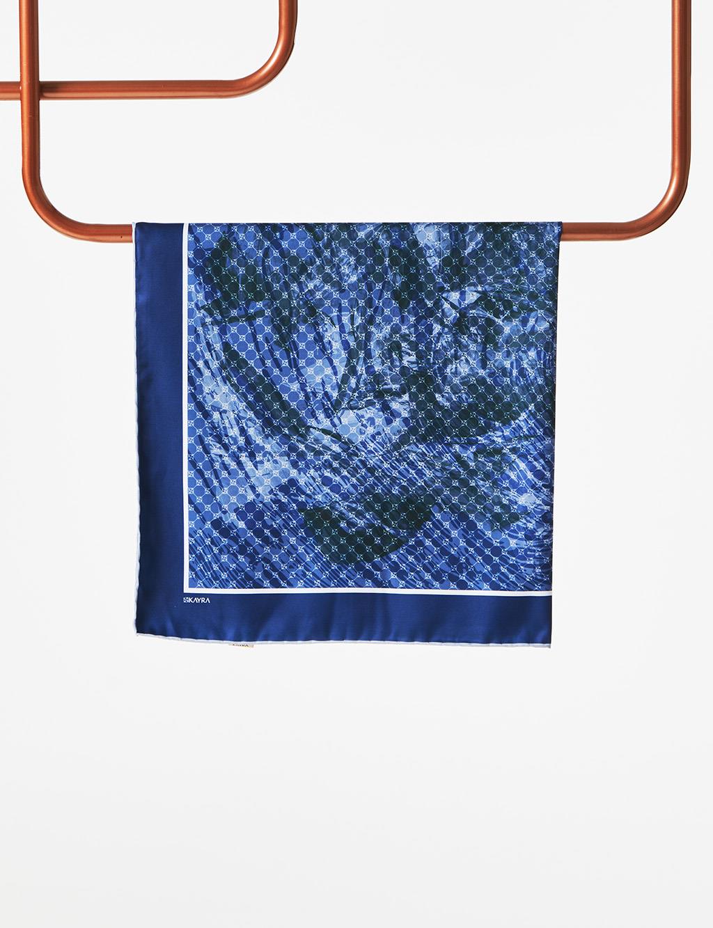 Abstract Pattern Monogram Scarf Navy