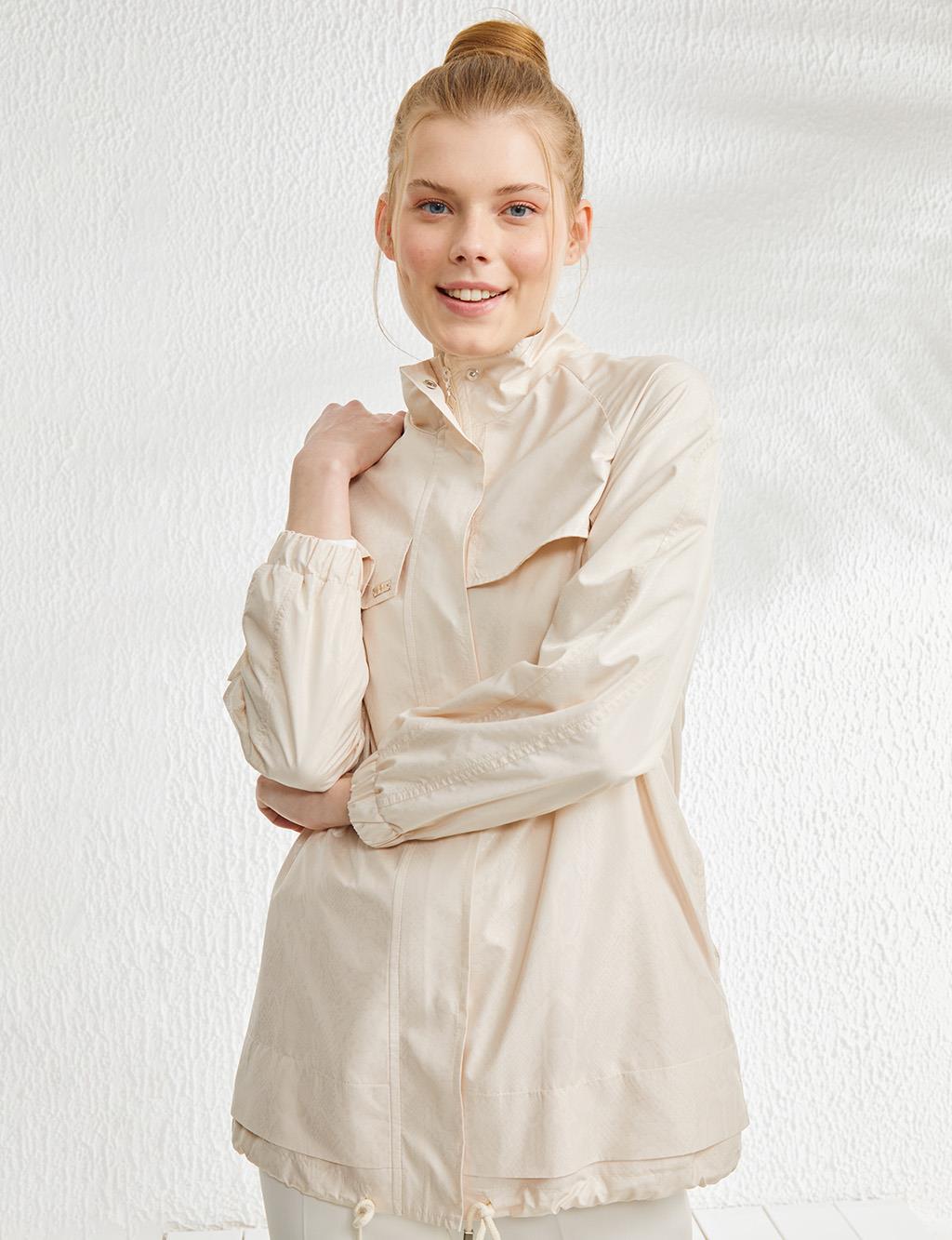 Snakeskin Patterned Grandad Collar Jacket Cream