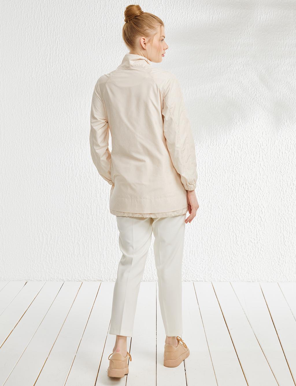 Snakeskin Patterned Grandad Collar Jacket Cream