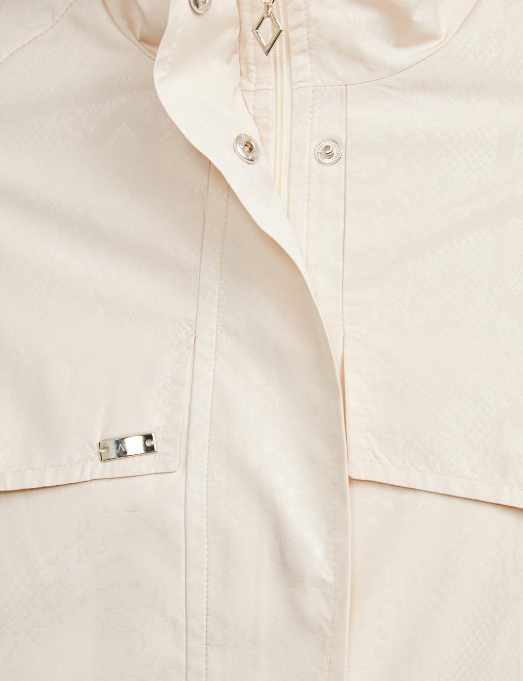 Snakeskin Patterned Grandad Collar Jacket Cream