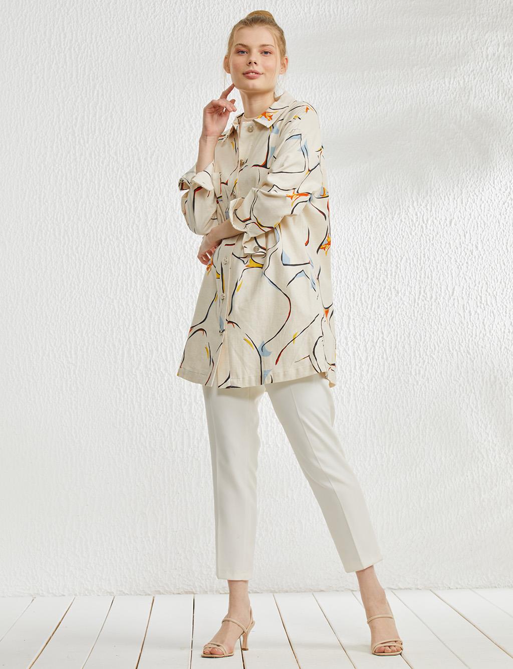 Abstract Patterned Deep Pocketed Jacket Beige