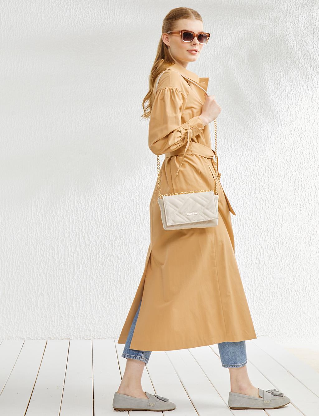 Ankle Detailed Double Breasted Trench Coat Beige