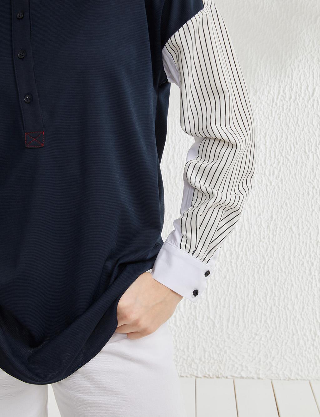 Pieced Low Sleeve Tunic Navy