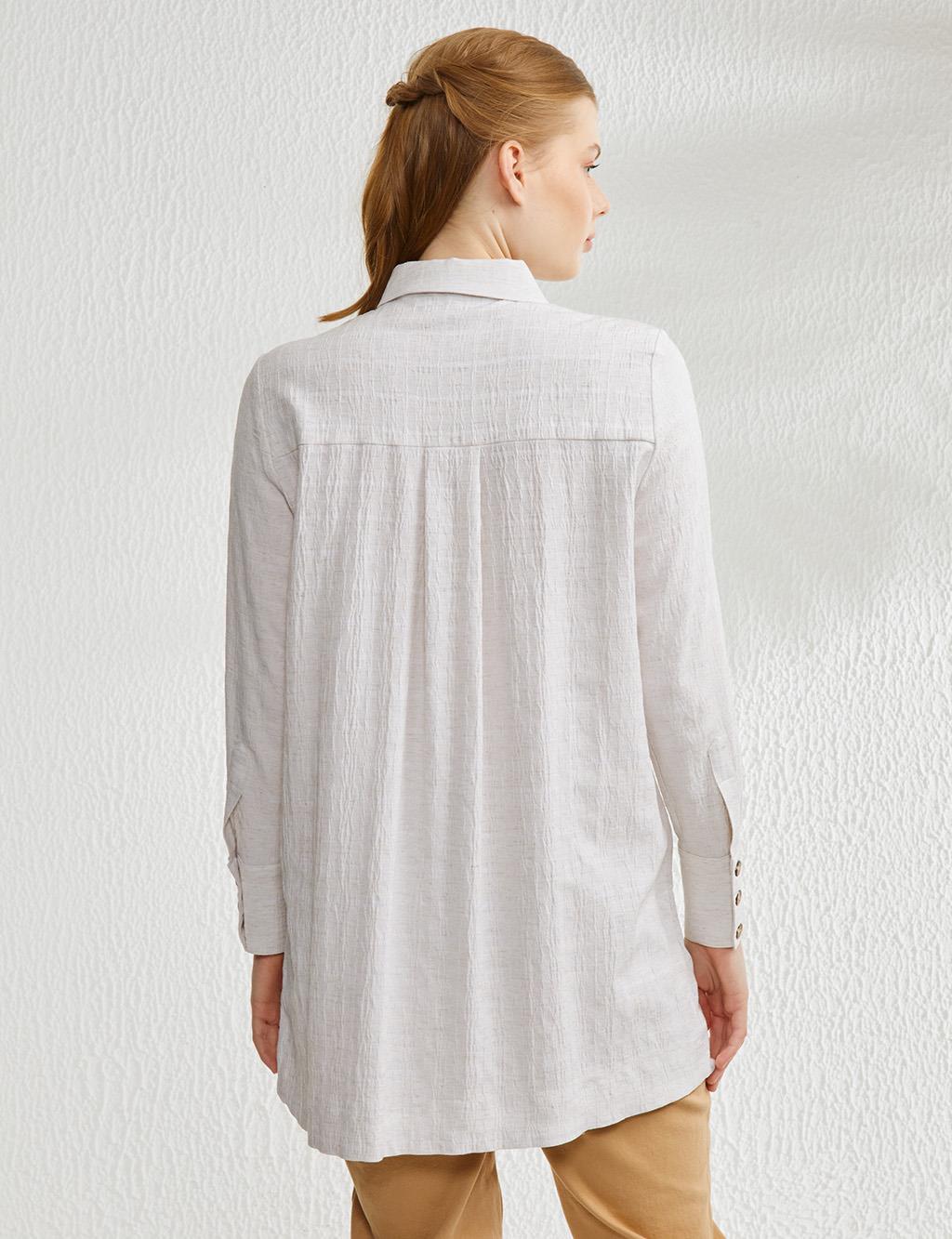 Kemik Düğmeli Crinkle Tunik Ekru
