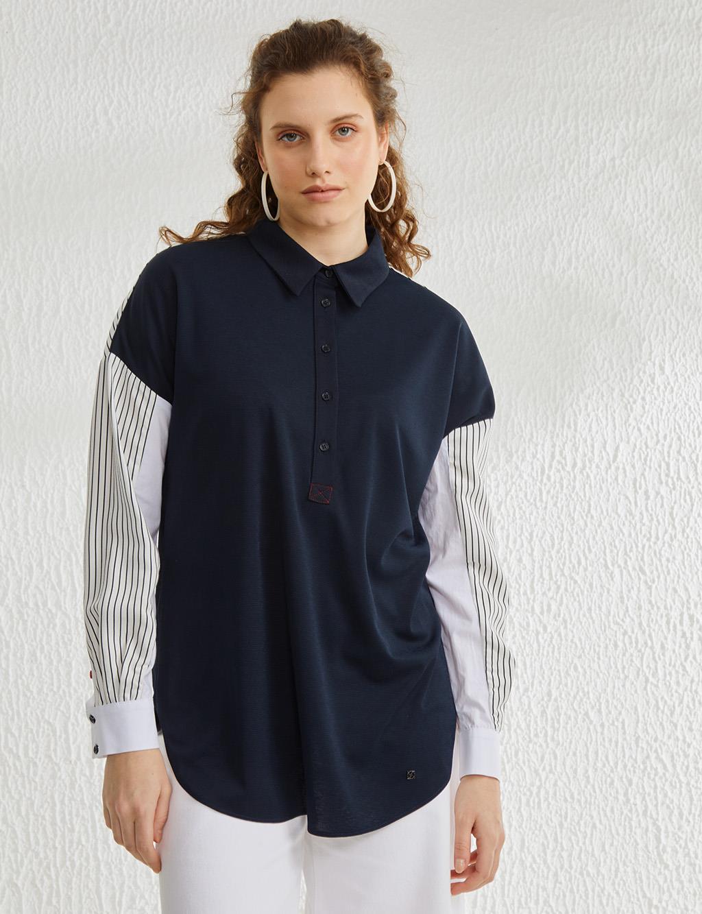 Pieced Low Sleeve Tunic Navy