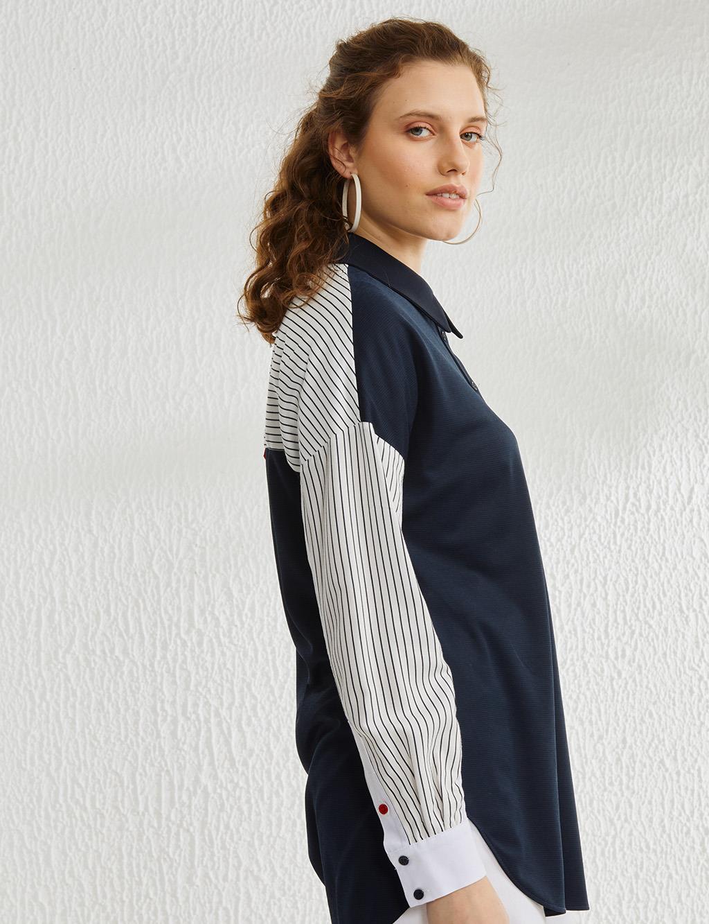 Pieced Low Sleeve Tunic Navy
