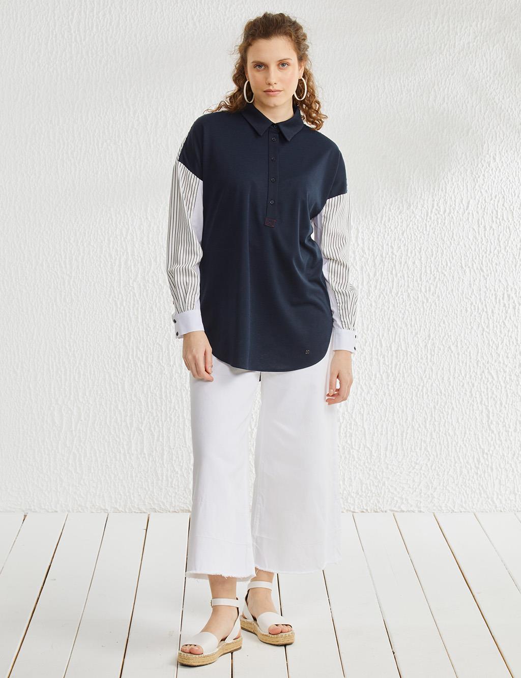 Pieced Low Sleeve Tunic Navy