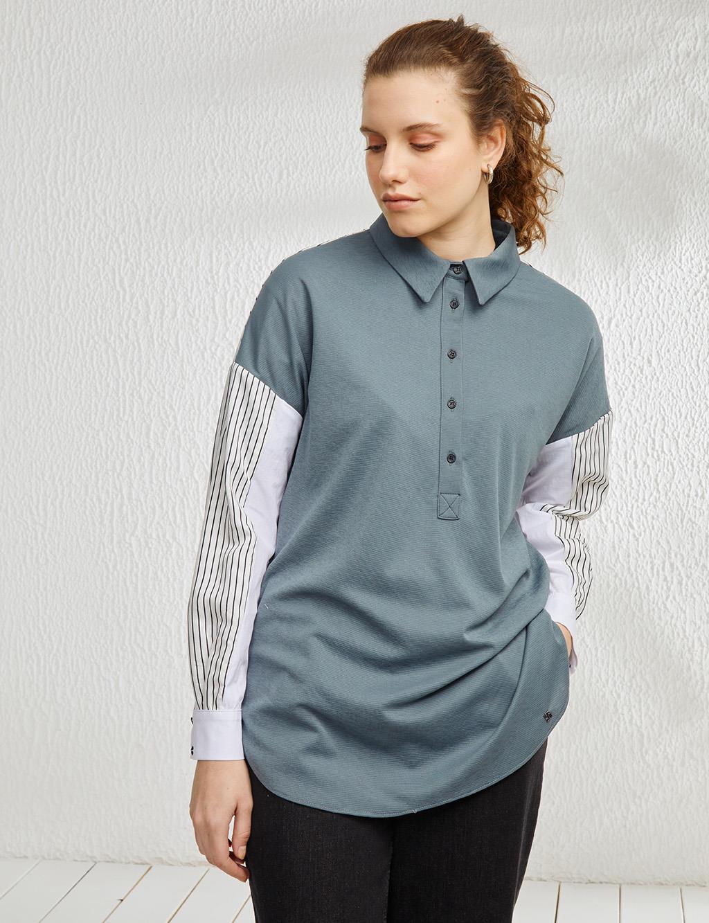Pieced Low Sleeve Tunic Petrol