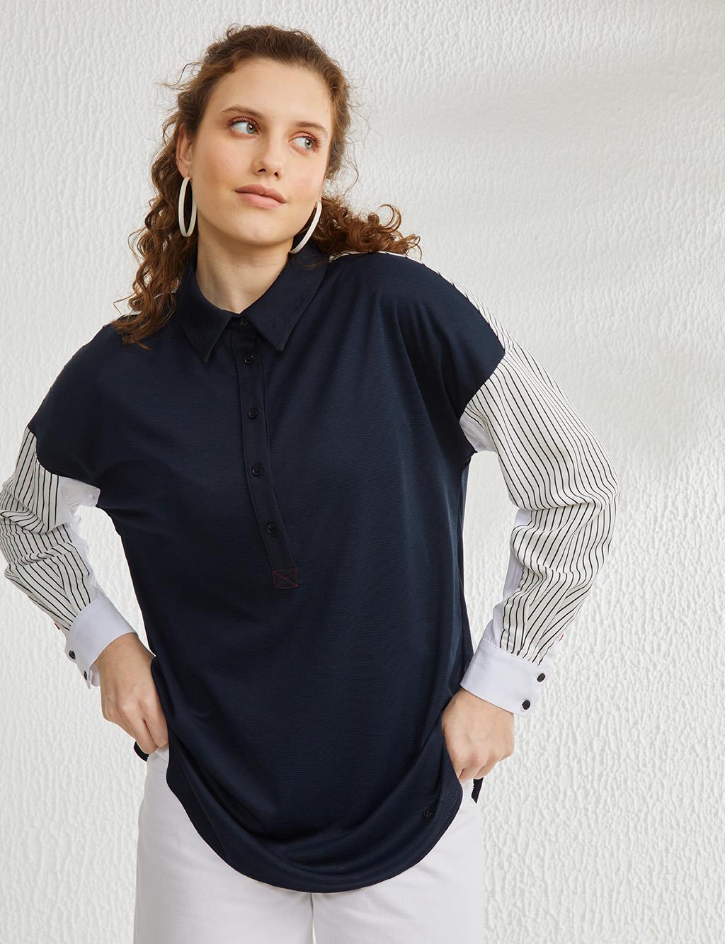 Pieced Low Sleeve Tunic Navy
