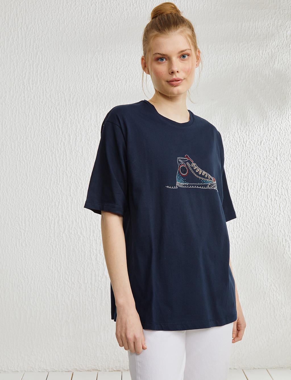 Embroidered T-Shirt Navy