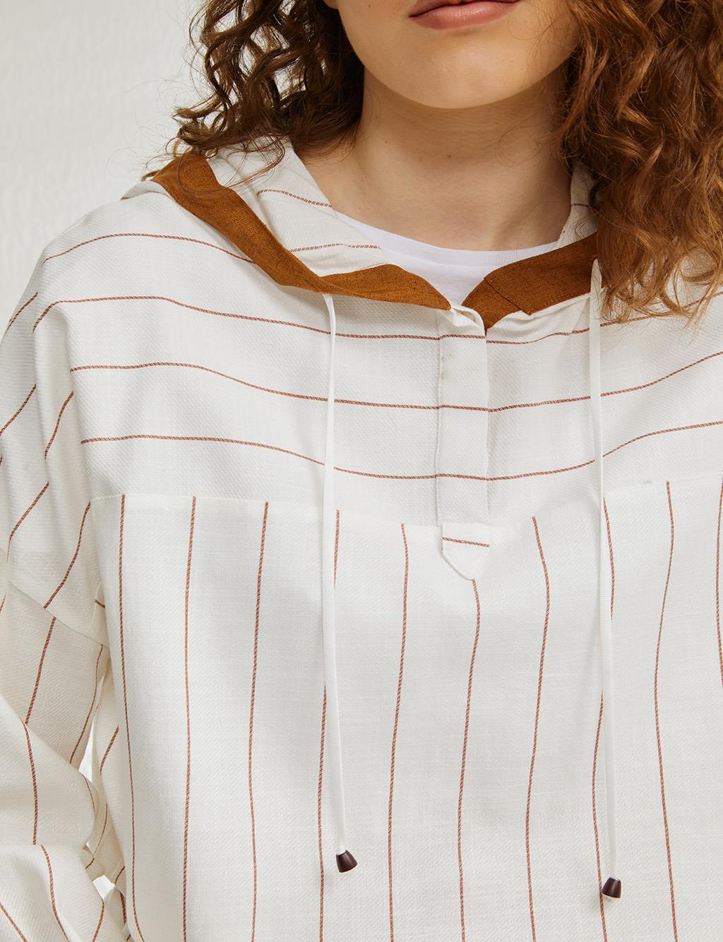 KYR Striped Hooded Sweatshirt Ecru-Brown