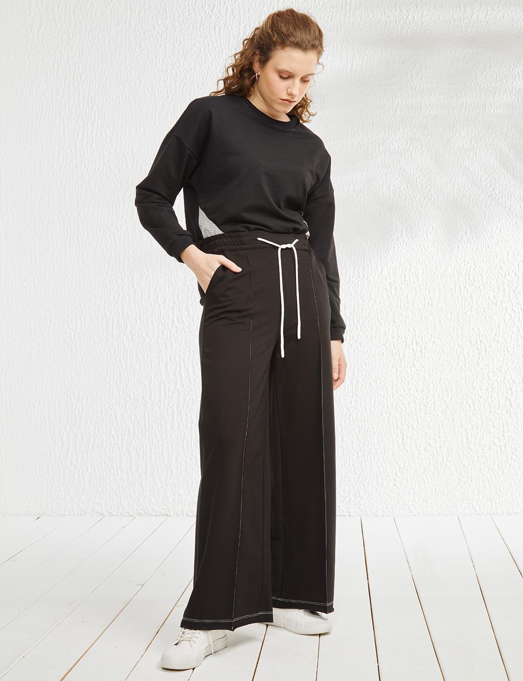 Elastic Waist 2 Thread Pants Black