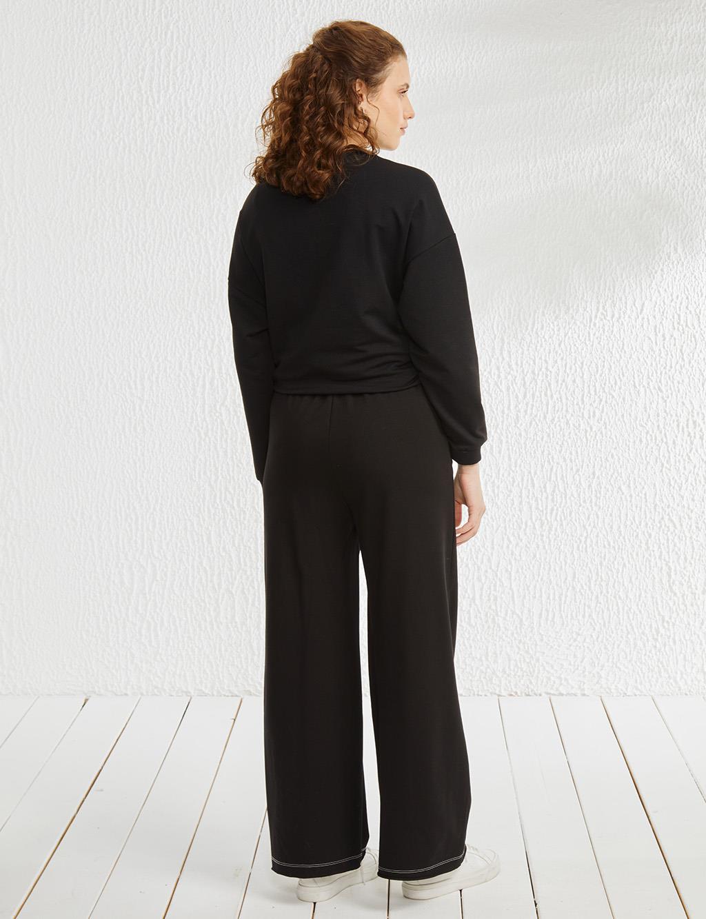 Elastic Waist 2 Thread Pants Black