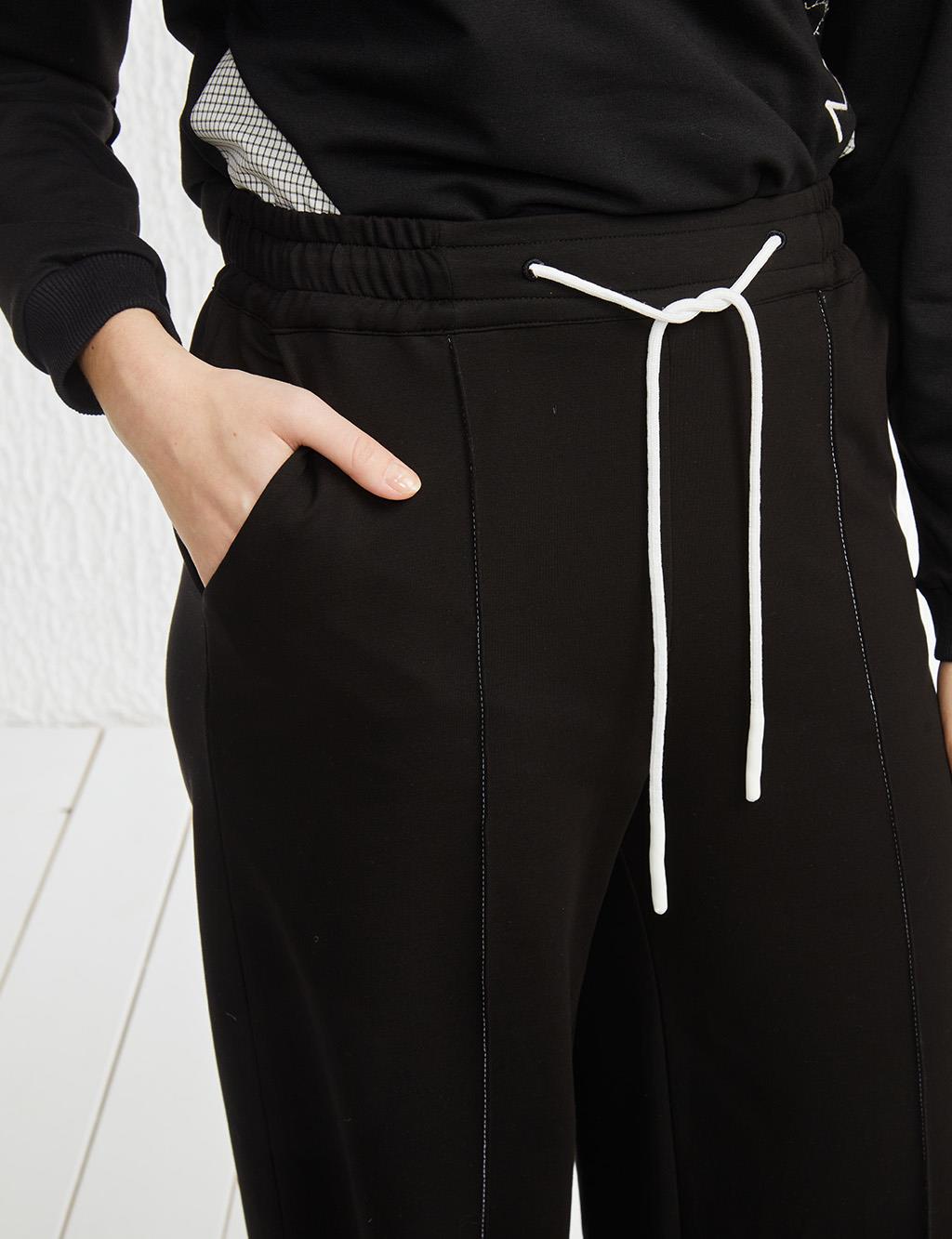 Elastic Waist 2 Thread Pants Black