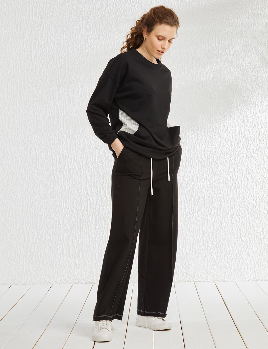 Elastic Waist 2 Thread Pants Black