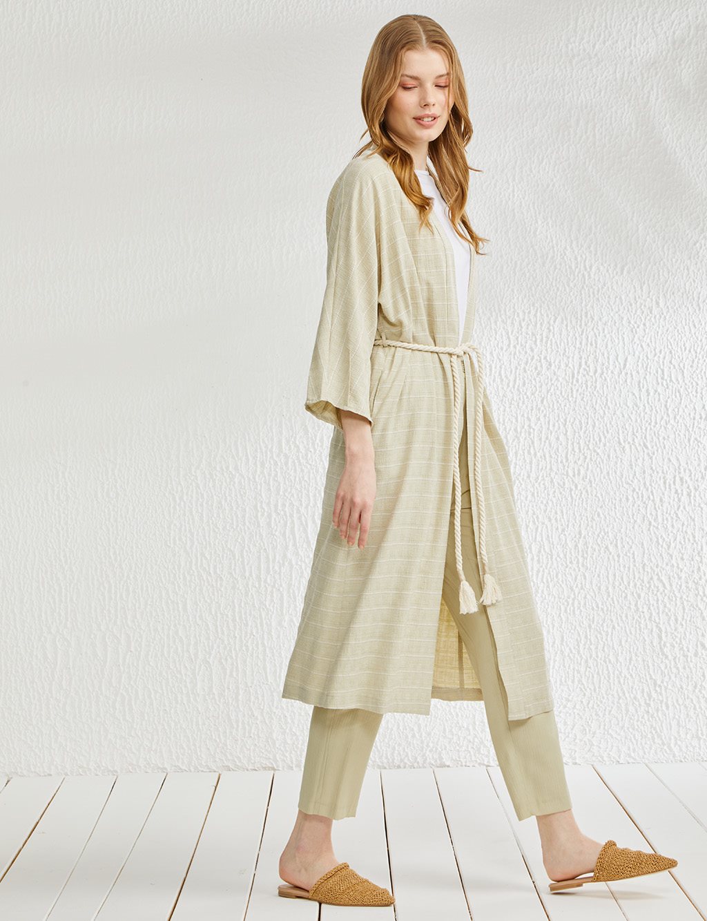 Horizontal Striped Kimono Pistachio