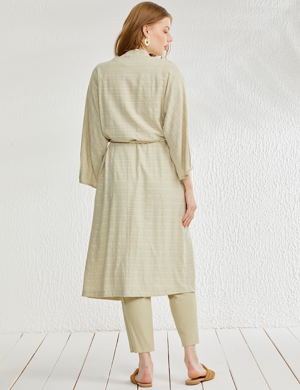 Horizontal Striped Kimono Pistachio