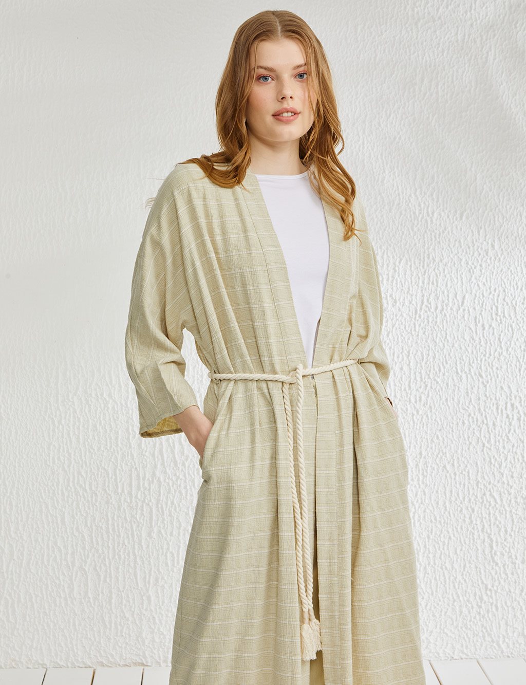 Horizontal Striped Kimono Pistachio