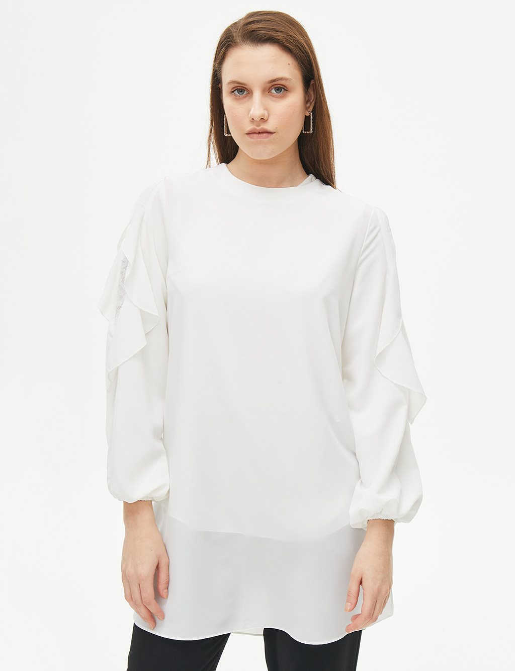 Ruffled Sleeves Tunic Ecru