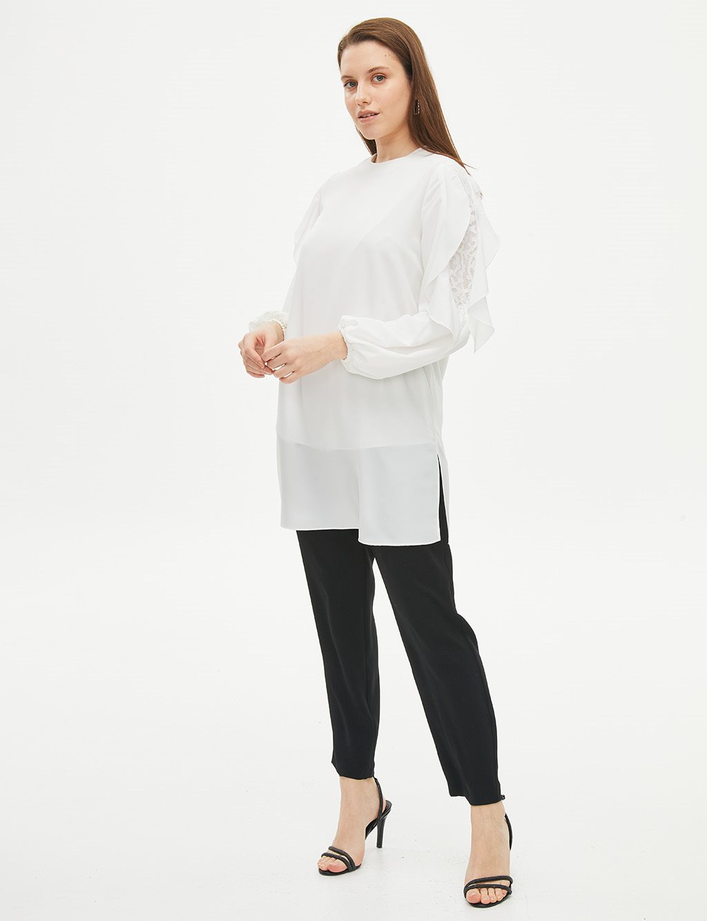 Ruffled Sleeves Tunic Ecru