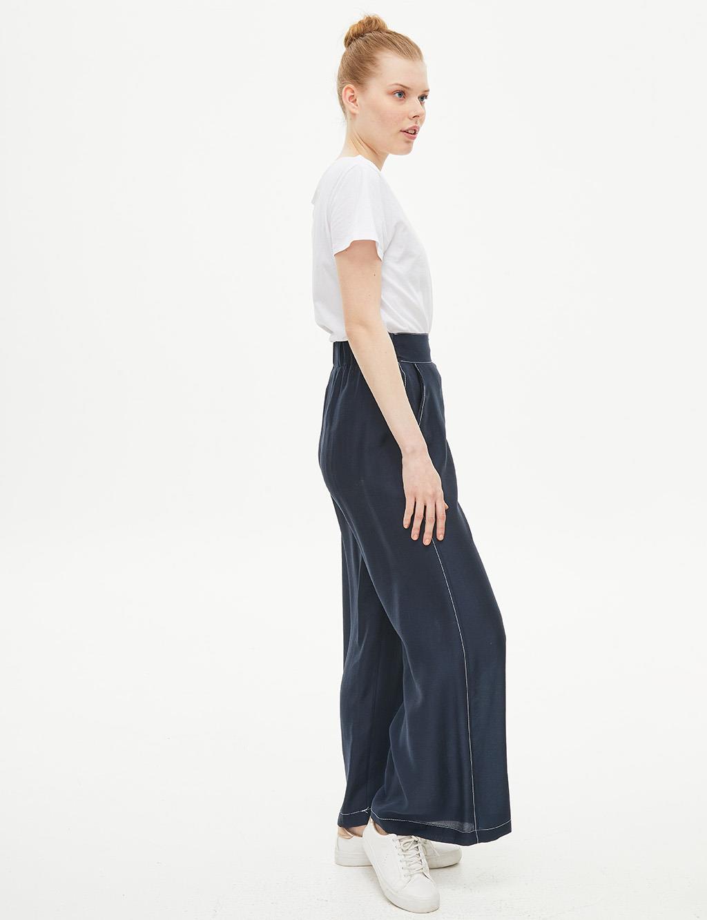 Wide Cut Belted Trousers Navy