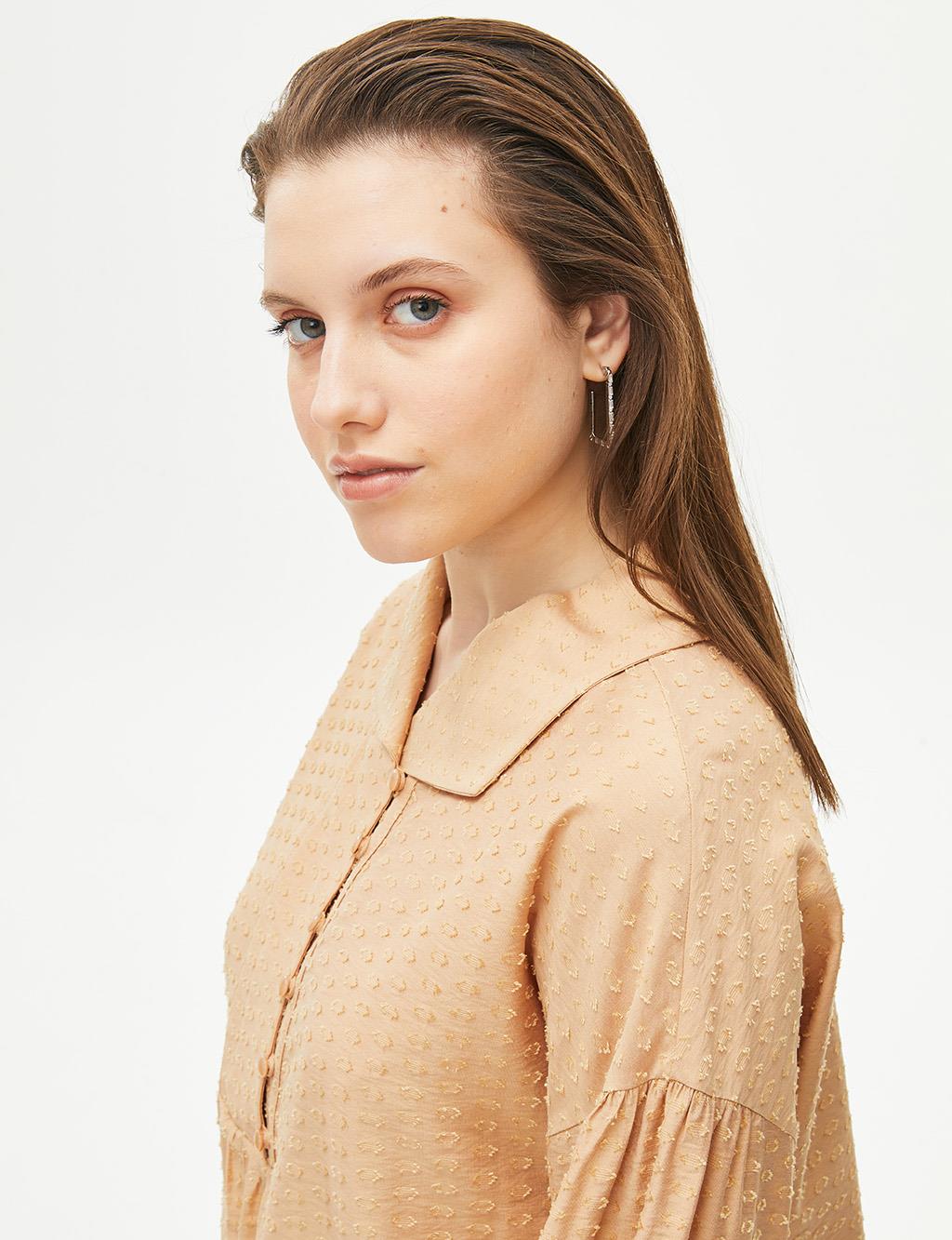 Jacquard Boat Neck Blouse Camel