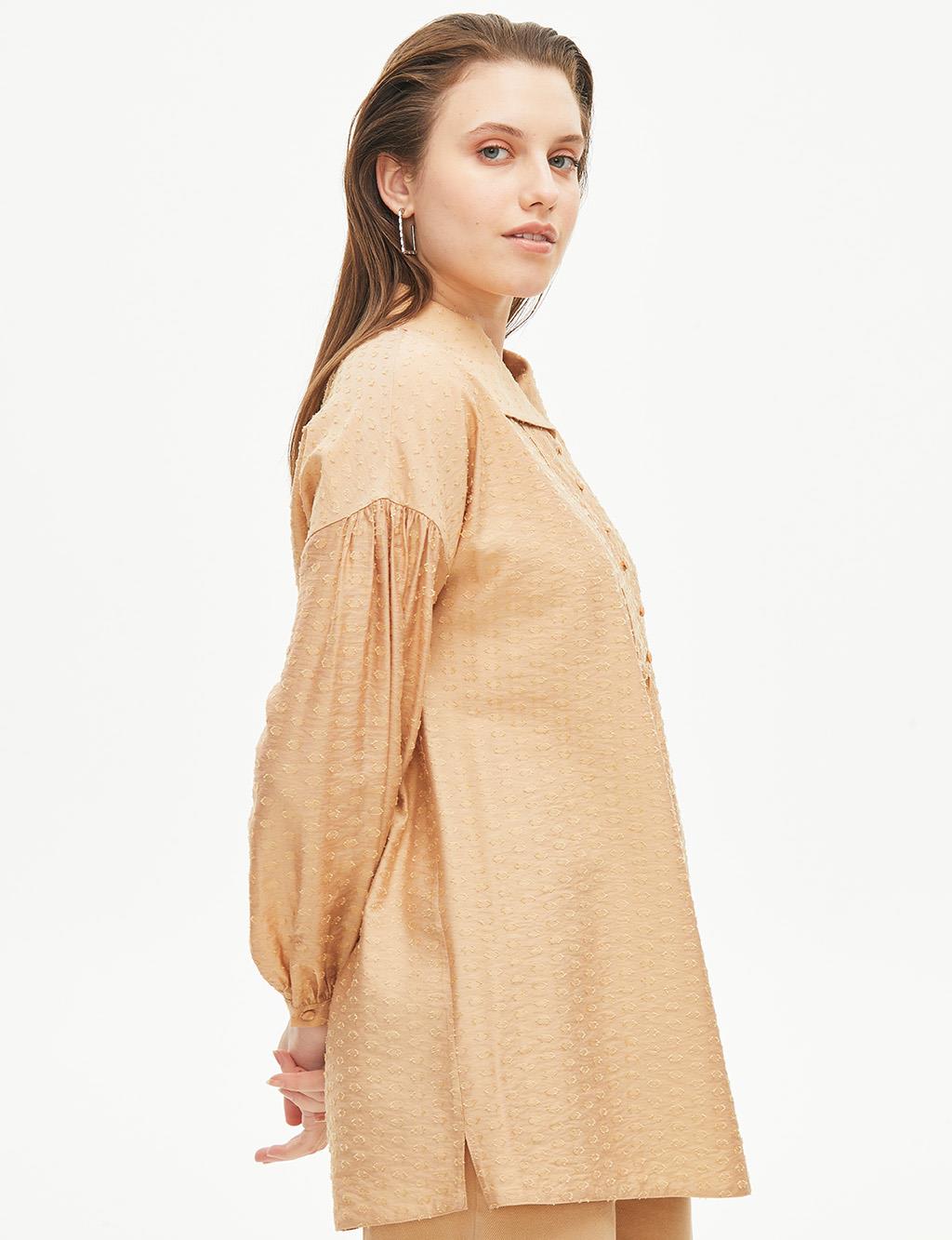 Jacquard Boat Neck Blouse Camel