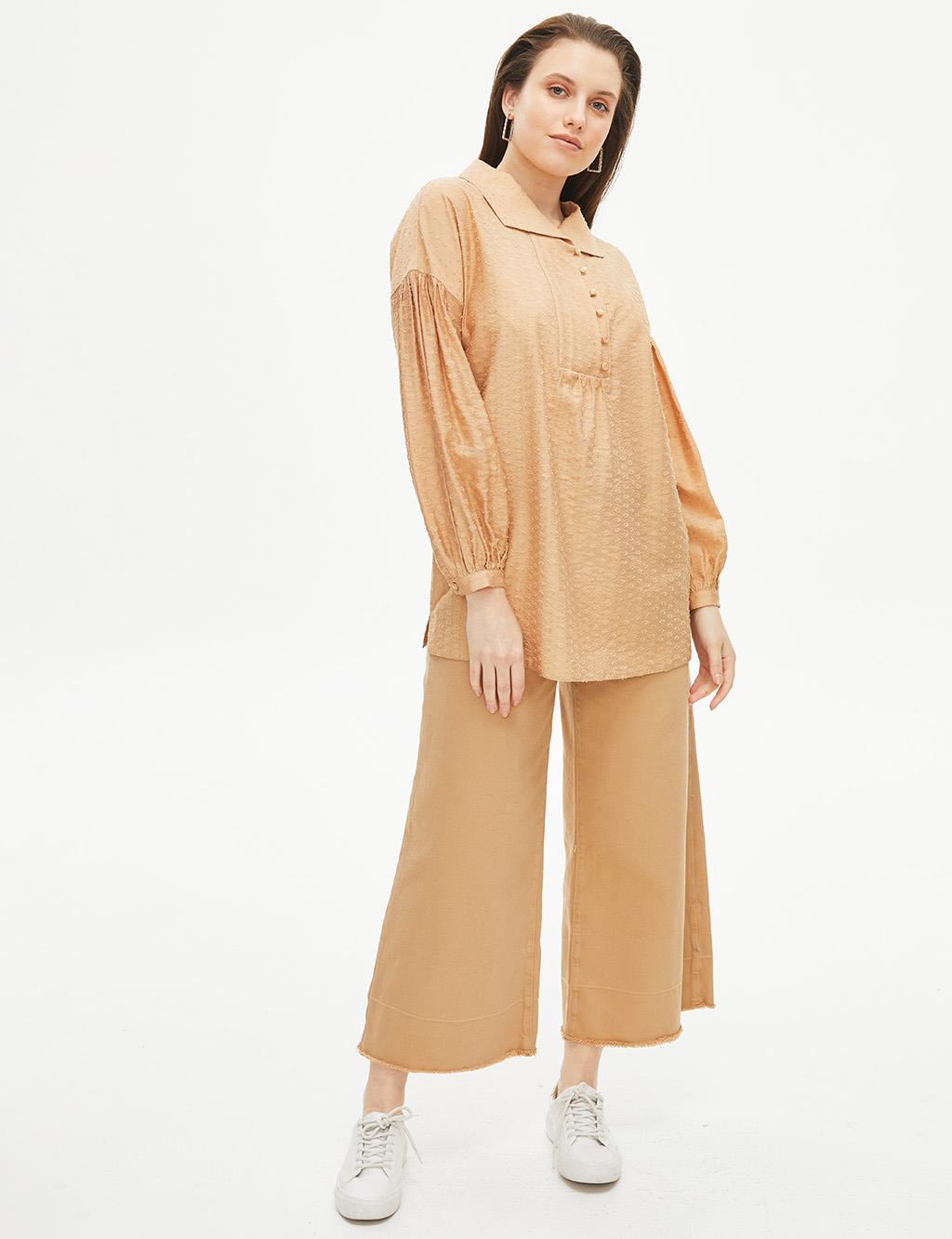 Jacquard Boat Neck Blouse Camel