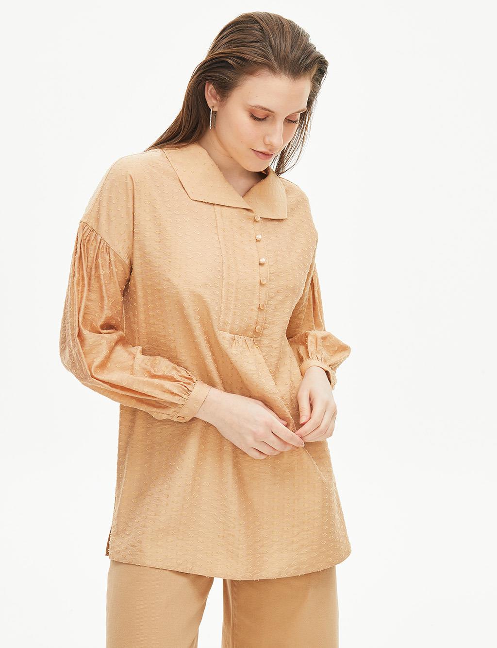 Jacquard Boat Neck Blouse Camel