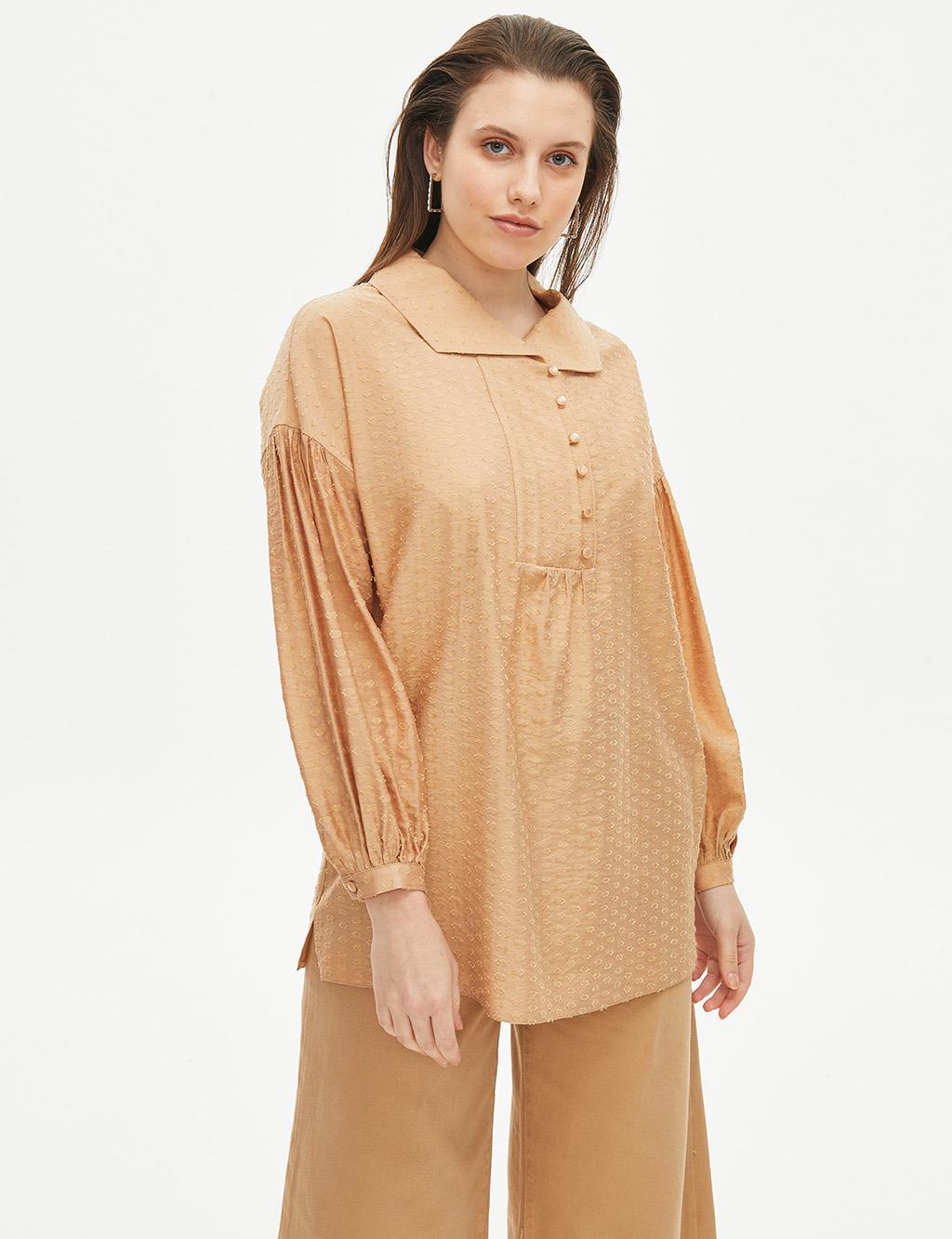 Jacquard Boat Neck Blouse Camel