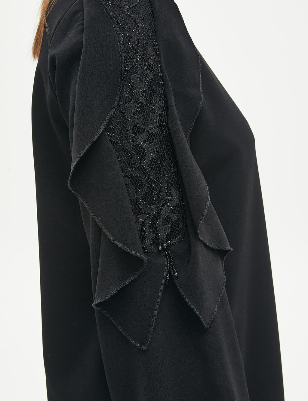 Ruffled Sleeves Tunic Black