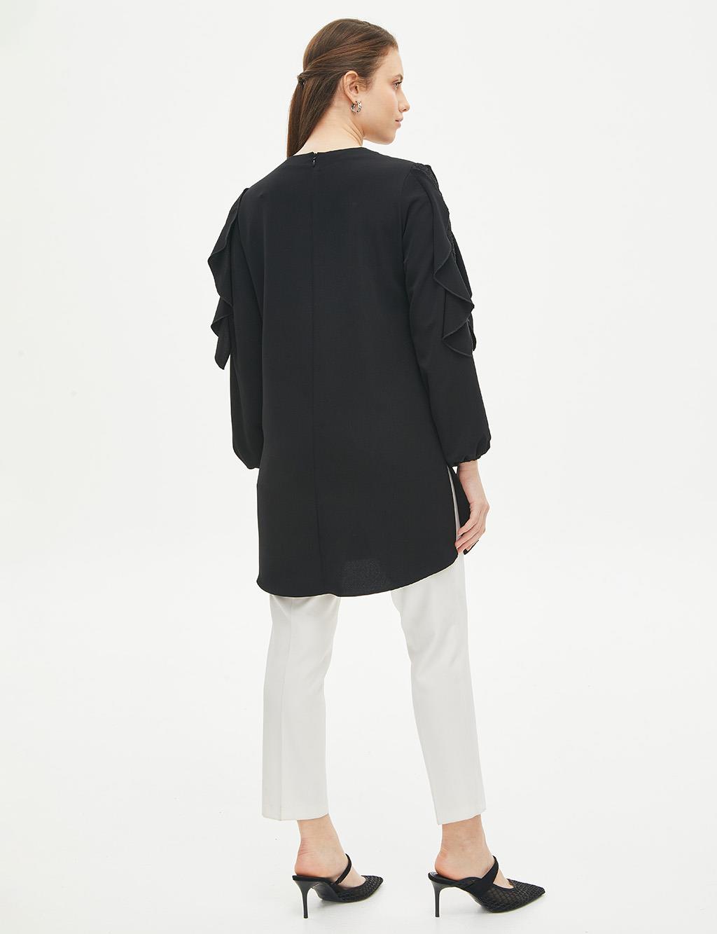 Ruffled Sleeves Tunic Black