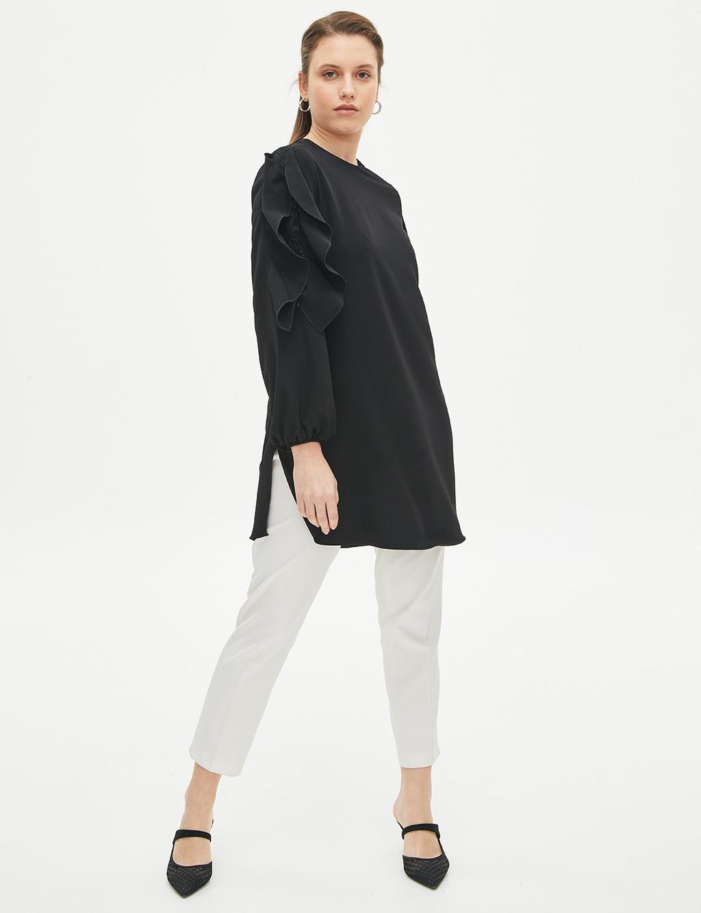 Ruffled Sleeves Tunic Black