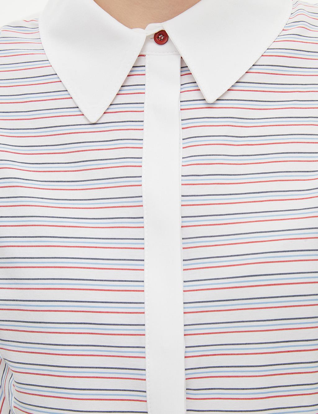 KYR Striped Shirt Collar Tunic White-Red