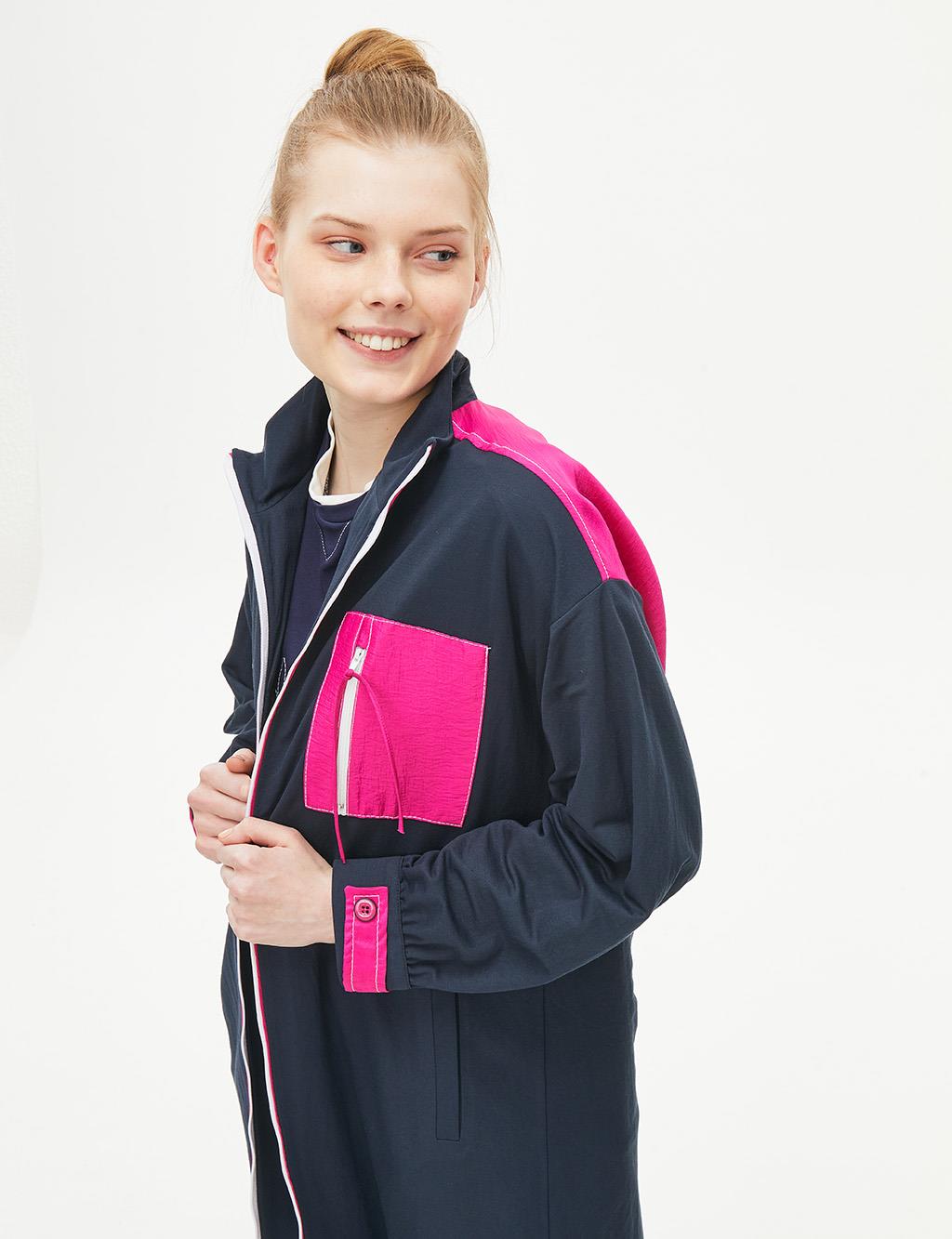 Color Block Spor Ceket Lacivert