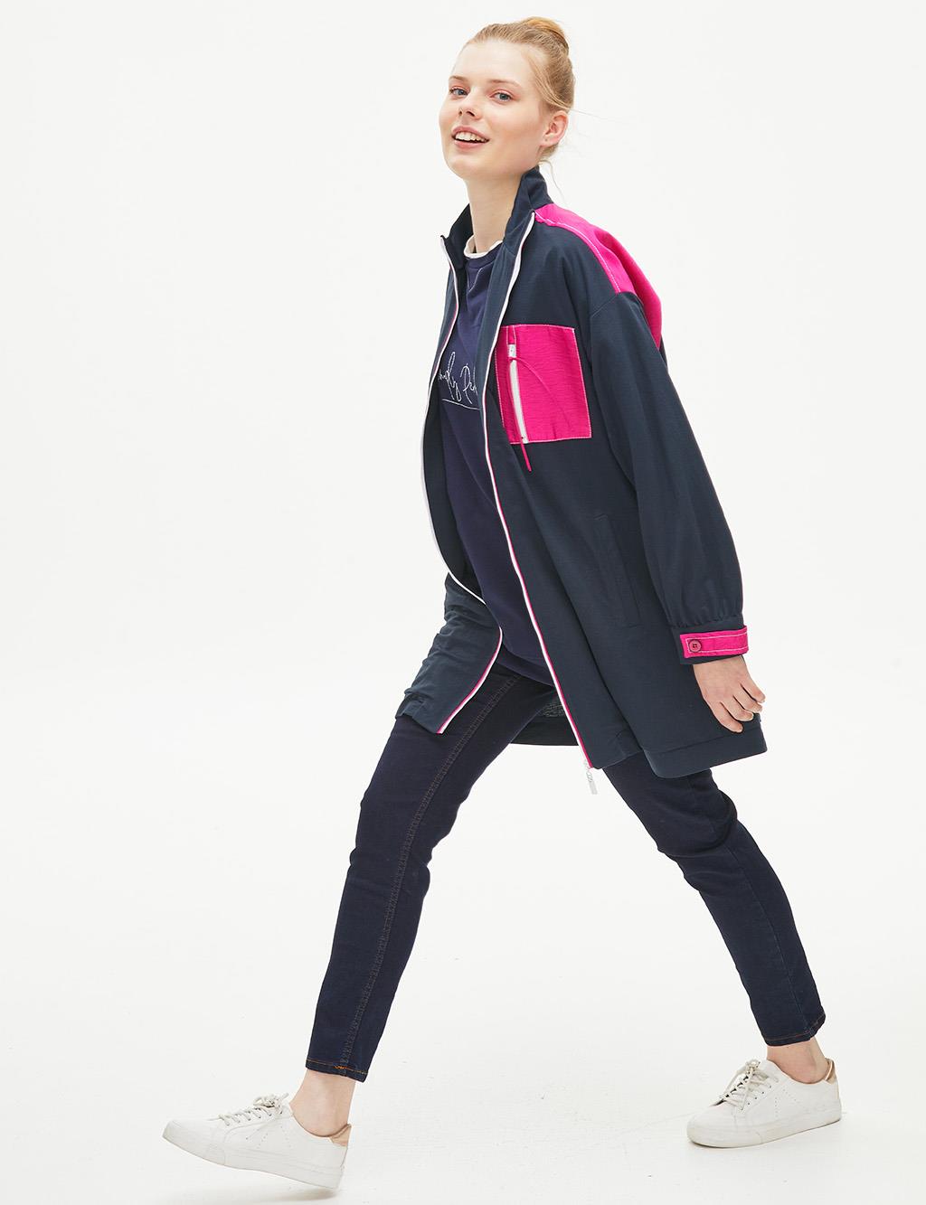 Color Block Spor Ceket Lacivert